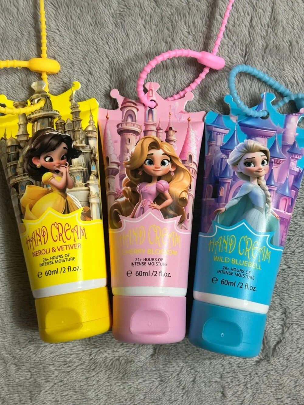 Princess Inspired Travel Hand Cream Trio with Silicone Holders Set of 3